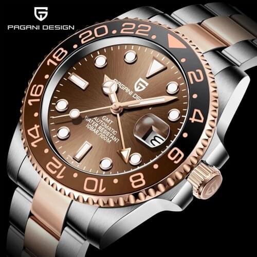 40mm PAGANI DESIGN GMT Watch Classic Luxury Men Mechanical Wristwatch Sapphire Glass Stainless Steel Waterproof Automatic Watch