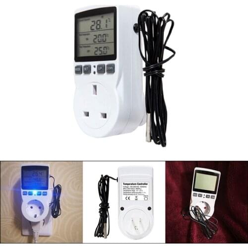 15A Multifunctional Thermostat Digital Temperature Controller Socket with Timer Switch Sensor Probe Retail