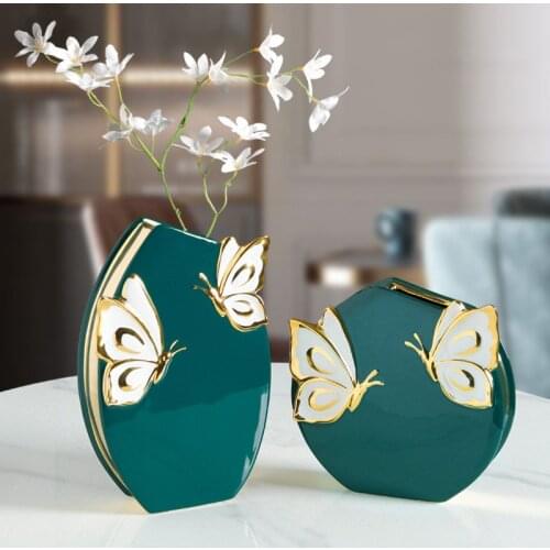 Modern Ceramic Butterfly Vase Fake Flower Ornaments Home Livingroom Desktop Furnishings Crafts Coffee Table Accessories Decor