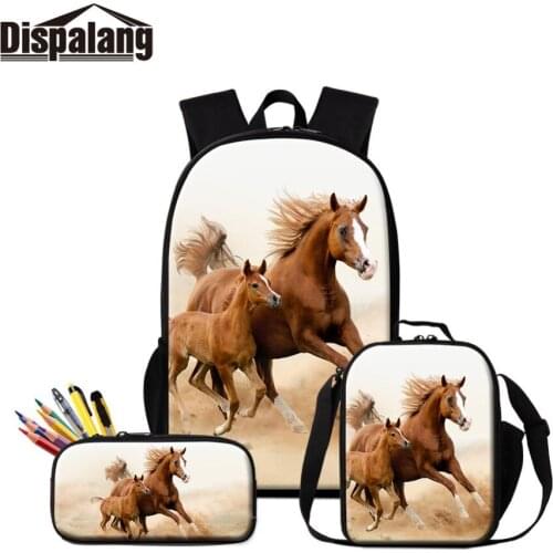 Dispalang 2019 Newest Cooler Lunch Pouch and Pencil Case Bags Students Schoolbag Beautiful Horse Photo on Backpack Boys Gifts