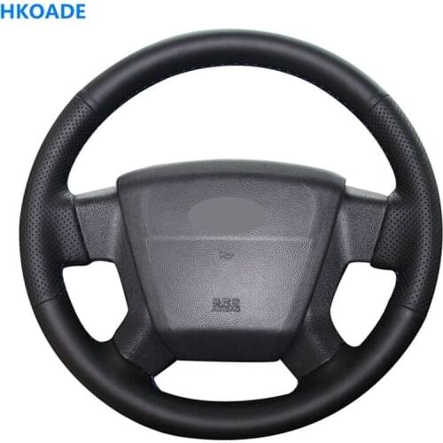 HKOADE Hand-stitched Black Stylish Non-slip Genuine Leather Car Steering Wheel Covers Wrap for Jeep Compass Patriot 2007-2010