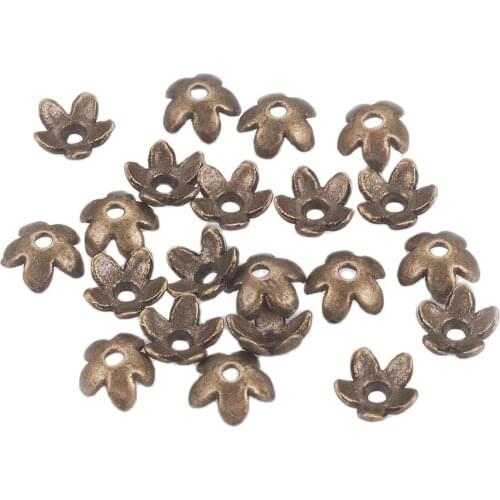 200pcs Antique Bronze Color Tibetan Style Bead Caps 5-Petal Flower Spacer Bead Caps For DIY Jewelry Making Accessories End Caps