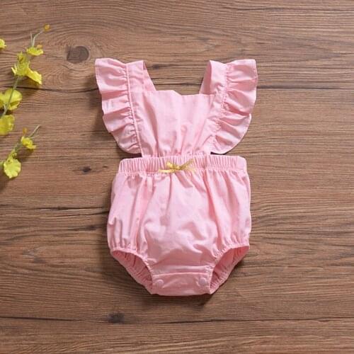 Princess Newborn Baby Girls Infant Ruffle Sleeveless Romper Outfits Solid Cotton Backcross Jumpsuit For Girls Kids Baby Clothing