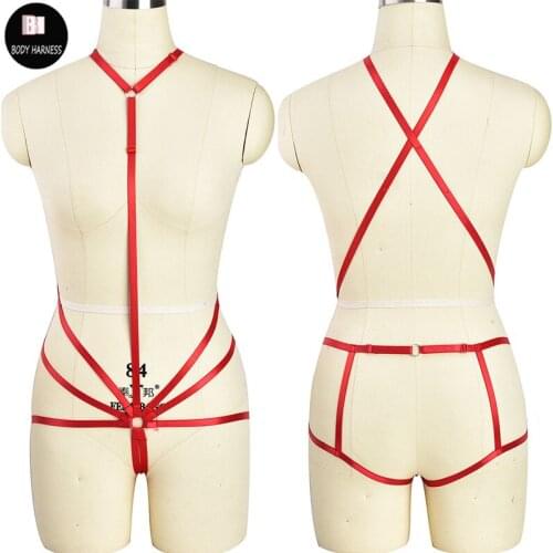 Red Body Harness Elastic Adjustable Crop Top Goth Pole Dance Bondage Harness Fetish Rave G-string Sexy Lingerie Pants Belt