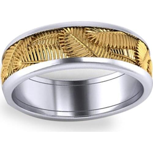 Creative Two-tone Golden Palma Leaves Plants Silver Color Alloy Male Ring for Men Party Jewelry Accessories Size 5-12