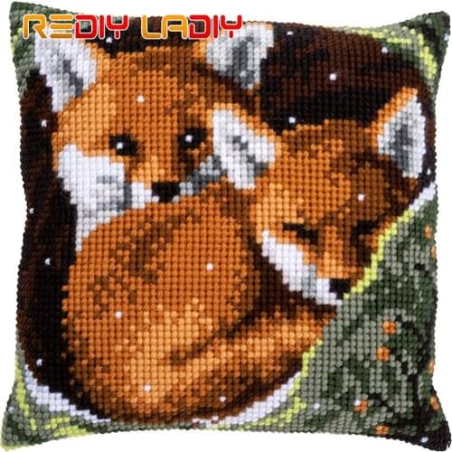 Cross Stitch Cushion Cover Dog with Red Collar Pillow Case Pre-Printed Canvas Acrylic Thick Yarn Cross-stitch Needlepoint Kits