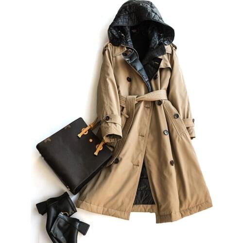 90% White Duck Down Jackets And Coat With Hooded For WInter Down Jacket Hooded Double Breasted Casual Long Trench Parka