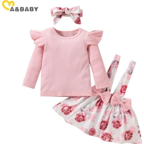 Ma&Baby 0-3Y Infant Newborn Baby Girls Clothes Set Knitted T shirt Tops Bow Flower Skirts Overalls Outfits Costumes DD43