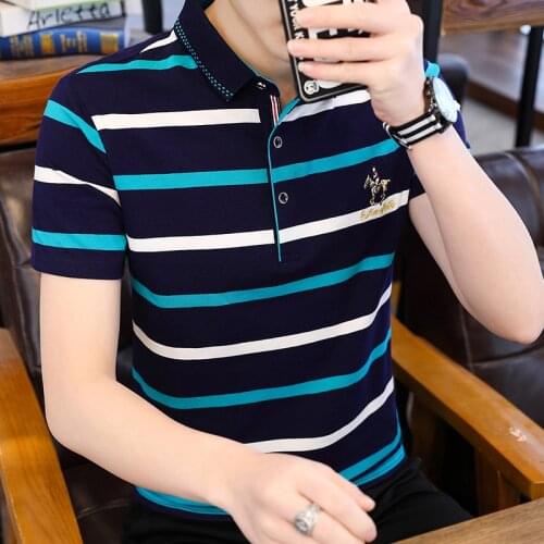 Good Quality 22021 Summer Mens Short-sleeved Malaysian Striped Polos Shirt Casual Cotton Mens Polos Shirt Fashion Slim Top