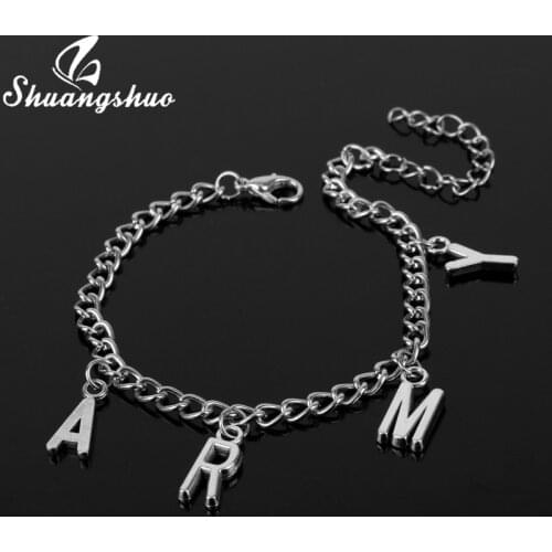 Shuangshuo Alphabet Army Jimin Same Fan Nameplate Bracelets Women Men Fashion Letter Jewelry Cuff Bracelet Homme pulseras Men