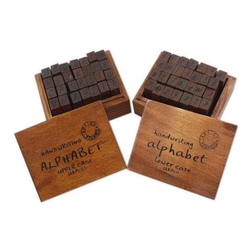 Lower/Upper Case Retro Letter 28 Characters Alphabet Stamp Box Hand Writing Stamp Antique Wooden Rubber Stamp