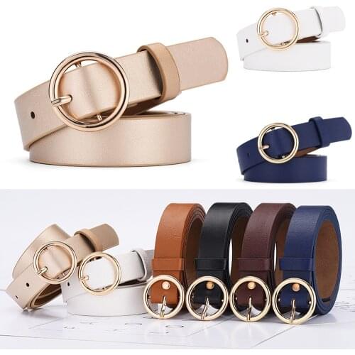Newest Hot Women`s Casual Solid Color Jeans Faux Leather Waistband Classic Strap Belts Ladies Round Buckle Belt