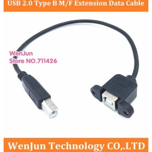 NEW USB 2.0 Type B Male to Female M/F EXTENSION Data Cable Panel Mount For Printer Cable with Screw hole-100pcs/lot