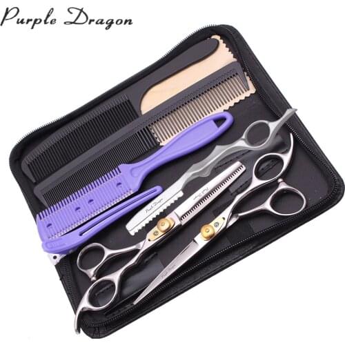 Reversed Thinning Scissors 6" Purple Dragon JP Stainless Professionak Hair Cutting Scissors Beauty Scissors Add Bag Set of Tools