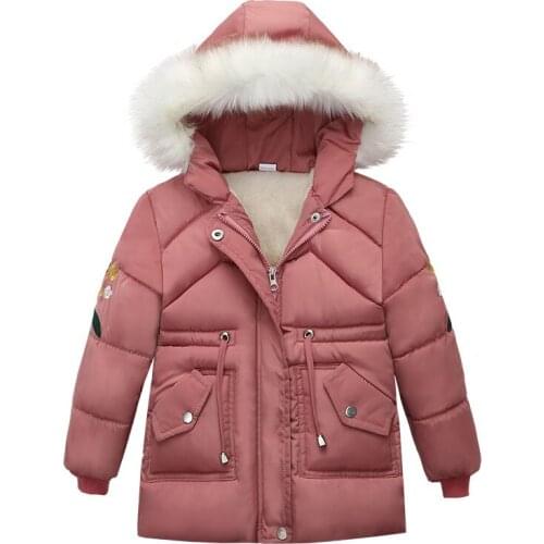 Autumn Winter Girls Thick Warm Jacket Girls Fashion Hooded Outerwear Kids Flower Pattern Down Jacket Kids Casual Sport Coat