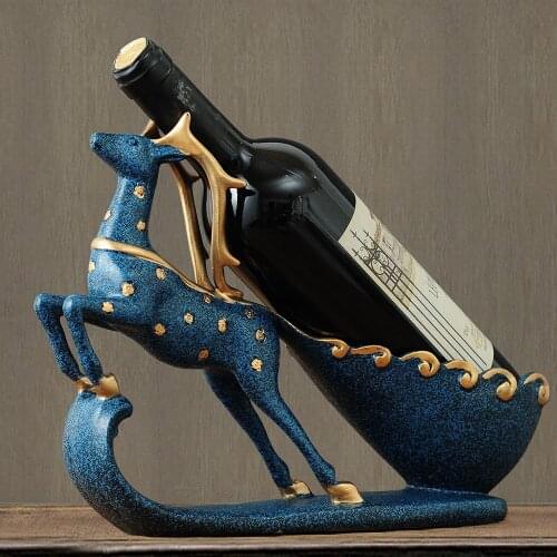 Resin Deer Wine Bottle Holder Figurines European Creative Running Deer Ornament Animal Wine Rack Craft Home Cabinet Decoration