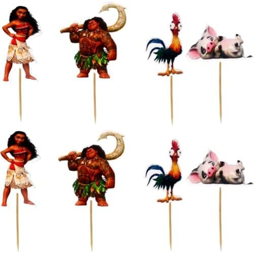 Happy Birthday Events Party Boys Kids Decoration Cupcake Toppers Supplies Baby Shower Cake Picks Moana Theme 24pcs/lot