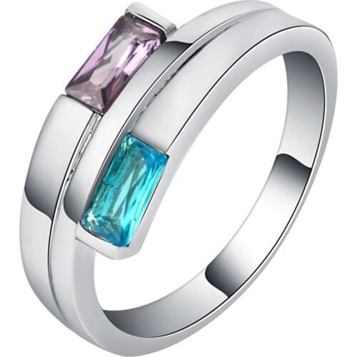 Simple Purple/Blue Zircon Rings for Women Wedding Engagement Classic Trendy Jewelry Gift