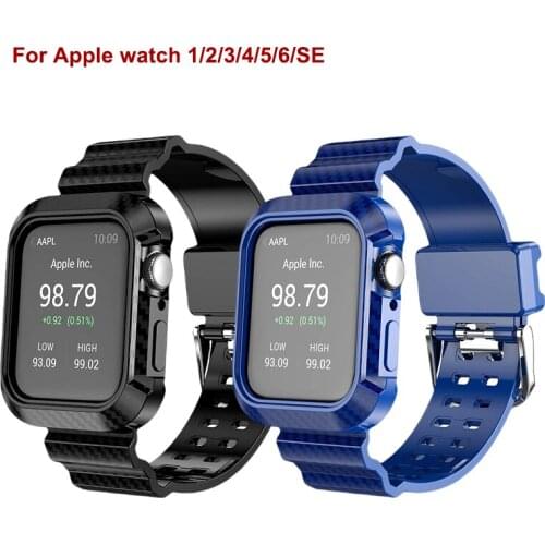 TPU Rubber Watch Band for Apple Watch Band Case 40mm 44mm iwatch 6 Pulsera Carbon Fiber Watch Strap for Apple Se / 5 4 3 2