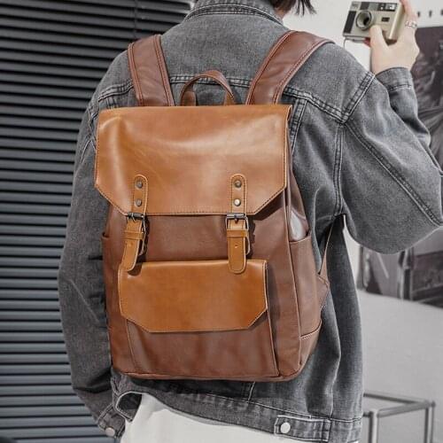 Crazy Horse Leather PU Mens Backpack Retro Fashion Women Travel Large Capacity Laptop Daypack College School Student Rucksack