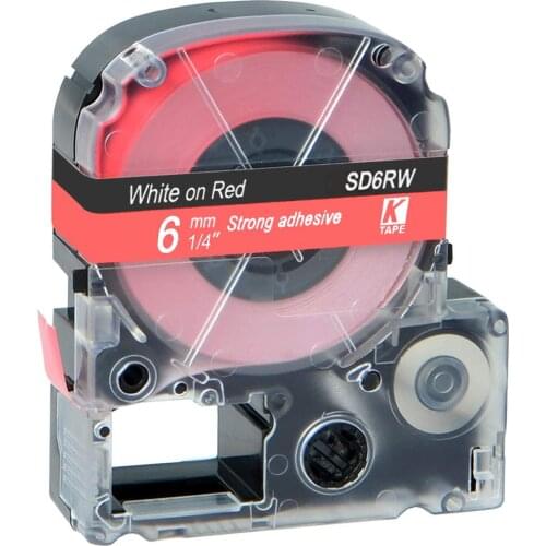 6mm White on Red SD6RW LC-2RWP adhesive ribbon label tape for kingjim/epson label maker LW300 LW400 LW-600P