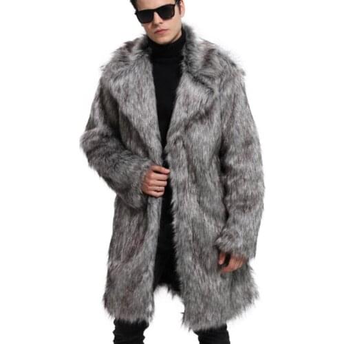 Grey autumn longfaux mink leather jacket mens winter thicken warm fur leather coat men slim jackets jaqueta de couro fashioro