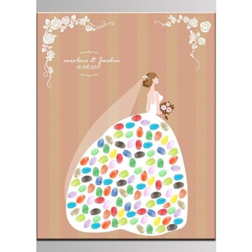 Ynaayu 1pcs Bride and Groom Wedding Guestbook Custom Names Date Wedding Sign Wedding Fingerprint Creative Figure Wedding Favor