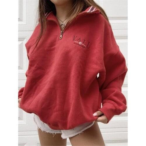 Elegant Autumn Women Zipper Hoodie Sweatshirt Harajuku Letter Print Solid Loose Pullover Tops Long Sleeve Sweatshirt Sudaderas