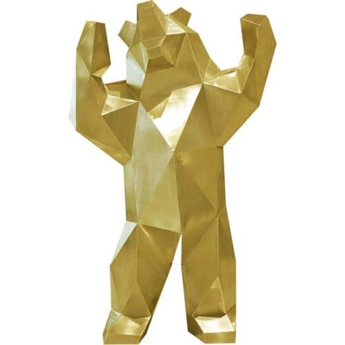 Outdoor stainless steel cut geometric bear floor sculpture ornaments hotel sales office lobby animal ornaments