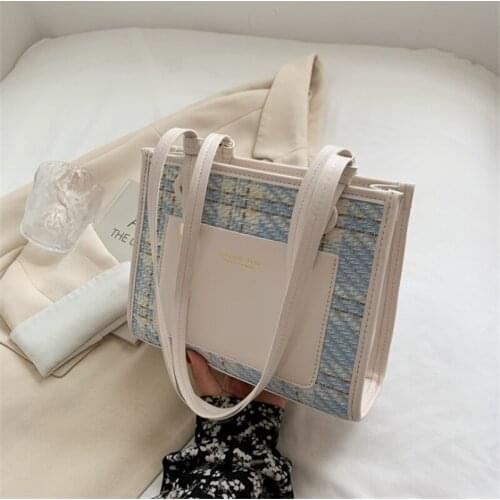 Large Capacity Female Single Shoulder Tote Bag 2021 New Patchwork Plaid Hand-held Foreign Fashion Bag