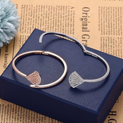 High-quality Womens Charm Sector Opening Bracelet Bangle Luxury Jewelry Zirconia Brazalete Mujer Zk30