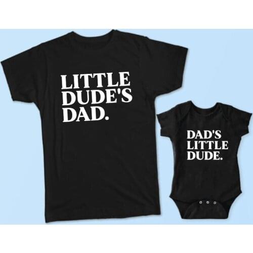 Dads Little Dude Funny Family Matching Clothes Tshirt Baby Bodysuit Kids Tshirt Family Look Father and Son Family Clothes Gifts