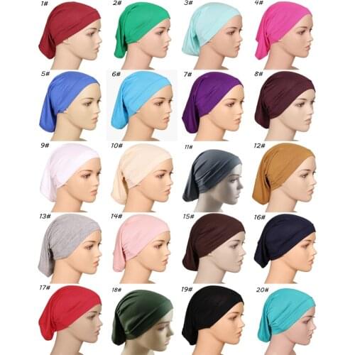 20 Colors Womens Plain Solid Color Muslim Inner Hats Under Scarf Cotton Wrap Elastic Bonnet Caps Fashion Modal Render Capes