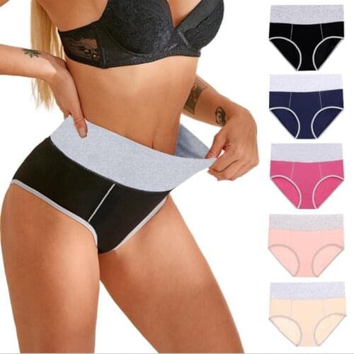 DKERT 5XL High Waist Women Plus Size 100% Cotton Fashion Color Patchwork Sexy Butt Lift Underwear Panties Female Briefs