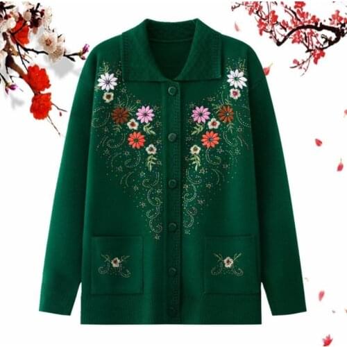 Autumn Women Sweater Cardigan Jacket New Fashion Embroidery Long Sleeved Coat Plus Size Middle-aged Female Knitted Sweater Tops