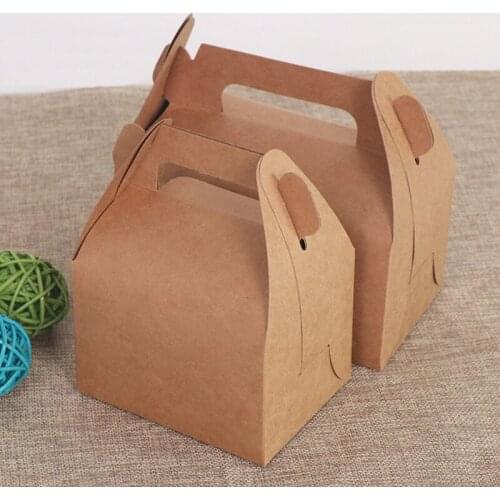 10Pcs Kraft Paper Box With Handle Creative Baking Paper Cases Cookies Dessert Cupcake Box Gift Tote Bag Packaging Wedding Favors