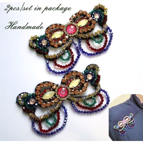 2pc colorful Beaded butterfly patch for clothes DIY Fashion beads Badge Epaulets Shoulder Patch for Punk Coat Suit appliques