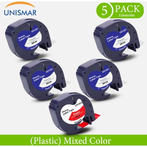 Unismar 5PCS Label Tape 1/2" 12mm 91201 91203 Compatible for DYMO LetraTag Tape LT 91331 91221 91333 91223 Plastic Label Maker