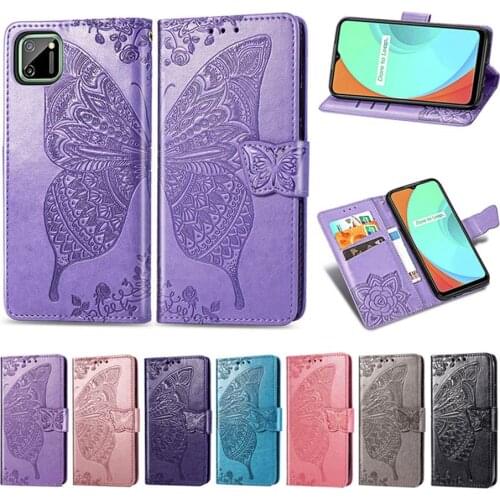 Realme C11 Case 3D Butterfly Emboss Flip Case For OPPO Realme C12 Leather Wallet Cover Phone Case For OPPO Realme C15 Case Cover