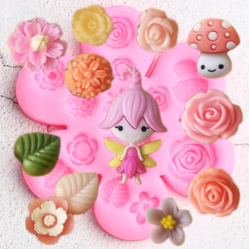 Fairy Garden Silicone Molds Rose Flower Cupcake Fondant Mold Baby Birthday Cake Decorating Tools Candy Chocolate Gumpaste Moulds