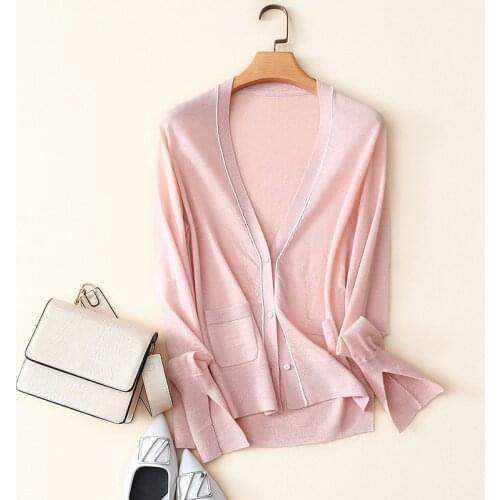 France fashion women v neck long sleeve comfortable 100% worsted cashmere cardigan