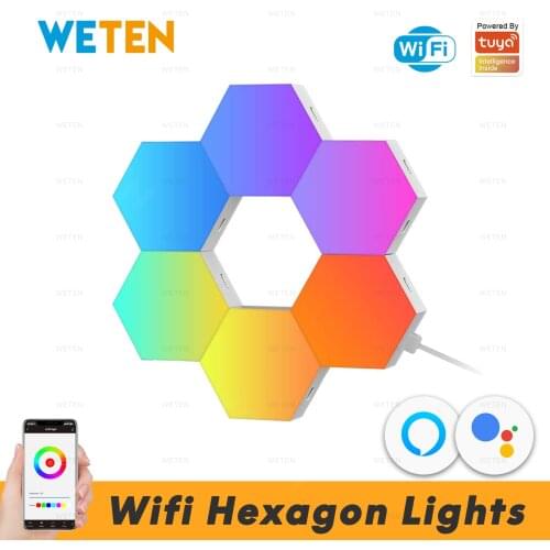 Smart Wifi Dream Color Hexagon LED Lights, RGBW Home Decor Quantum Night Lamp, Tuya Smart Life App, Support Alexa Google Home