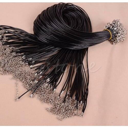 JAVRICK Black Leather Wax Rope Cord Necklace 18'' Charms Clasp Chain Large wholesale