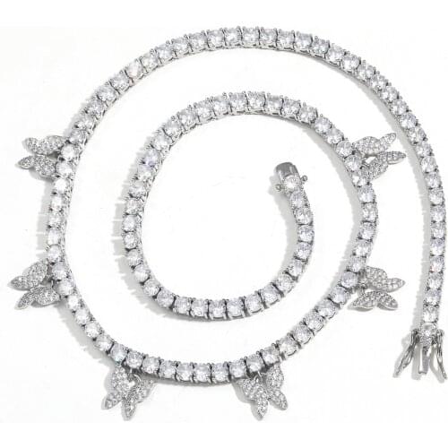 Necklace female hip hop tennis chain 4mm single row zircon chain pink little butterfly necklace hip hop accessories