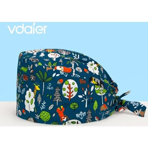 Wholesale high quality cartoon printed NEW Unisex Hair Hats Adjustable Doctor Working Nurse Scrub Caps Hospital Cotton Print Cap