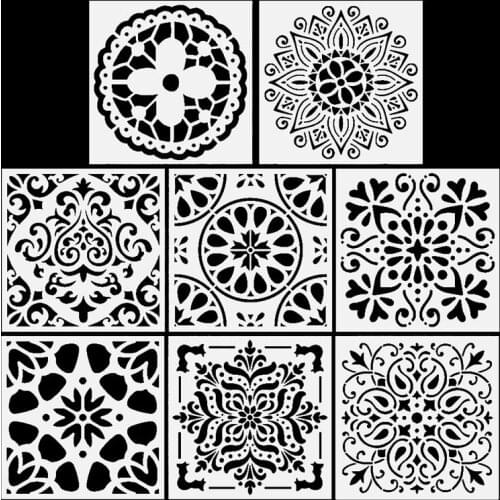 8pcs Premium Reusable Stencils Set Hollow out Mandala Painting Stencil Floor Wall Tile Fabric Wood Stencils