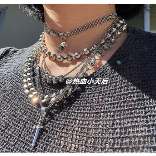 Europe and the United States the Same Wild Vintage Skull Beaded Necklace Chain Simple Clavicle Chain Pendant Necklace Fashion