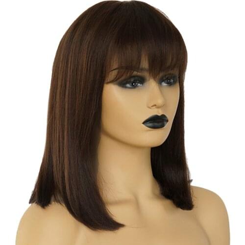 Ladies Wigs Fashion Cosplay Costume Human Hair Full Flat Bang Wig&Comb/Clips