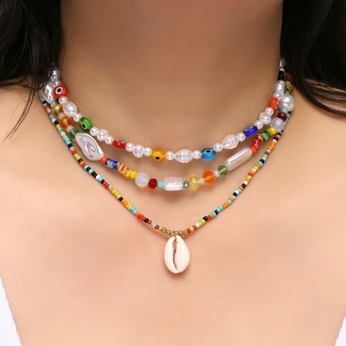 Bohemia Colorful Small Beaded Necklace for Women Fashion Short Round Eye Bead Charm Pearl Choker Necklace Handmade Jewelry