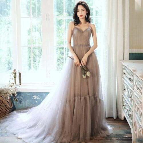 Spaghetti Strap Evening Dress Temperament Hepburn Style Fairy Banquet Elegant Atmosphere Long Dress Birthday Party Prom A025